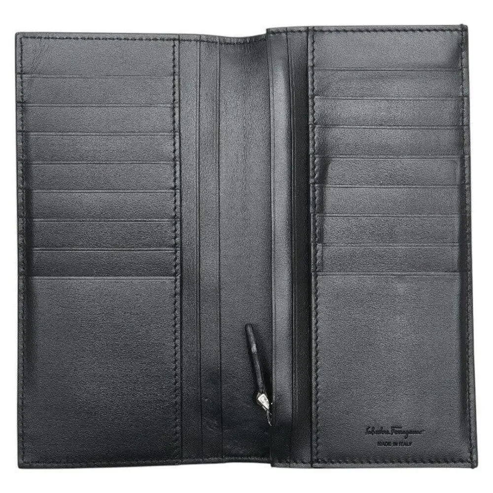 Salvatore Ferragamo Leather Double Gancini Long Wallet Black